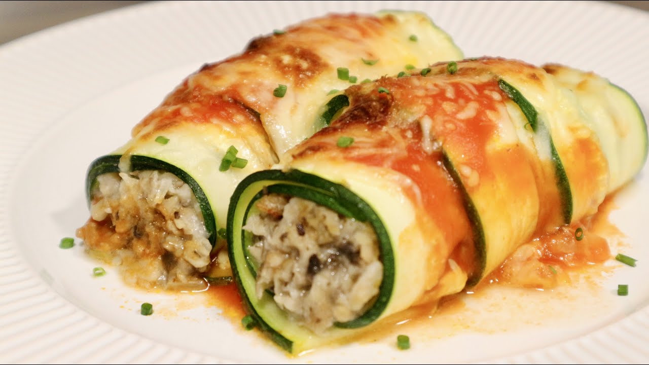 CANELONES DE CALABACÍN CON UN RELLENO IRRESISTIBLE DE POLLO Y CHAMPIÑONES