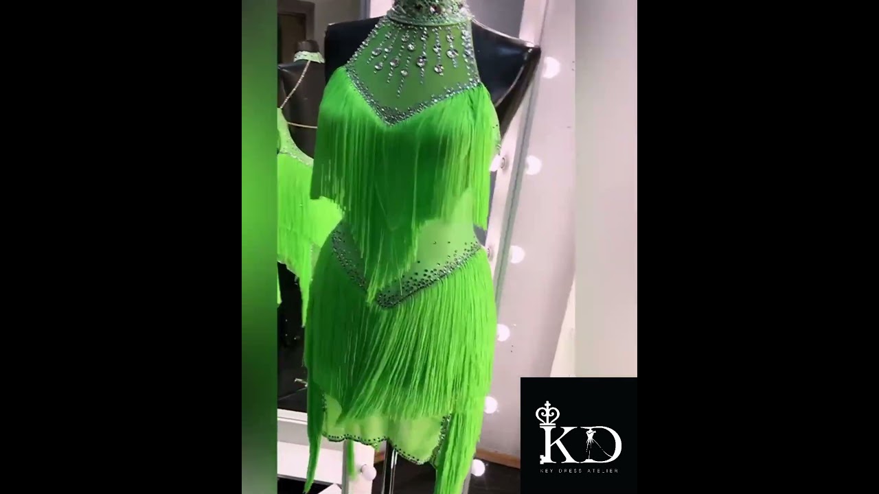 green lace high low dress Emerald Green Latin-Rhythm Dress on Sale