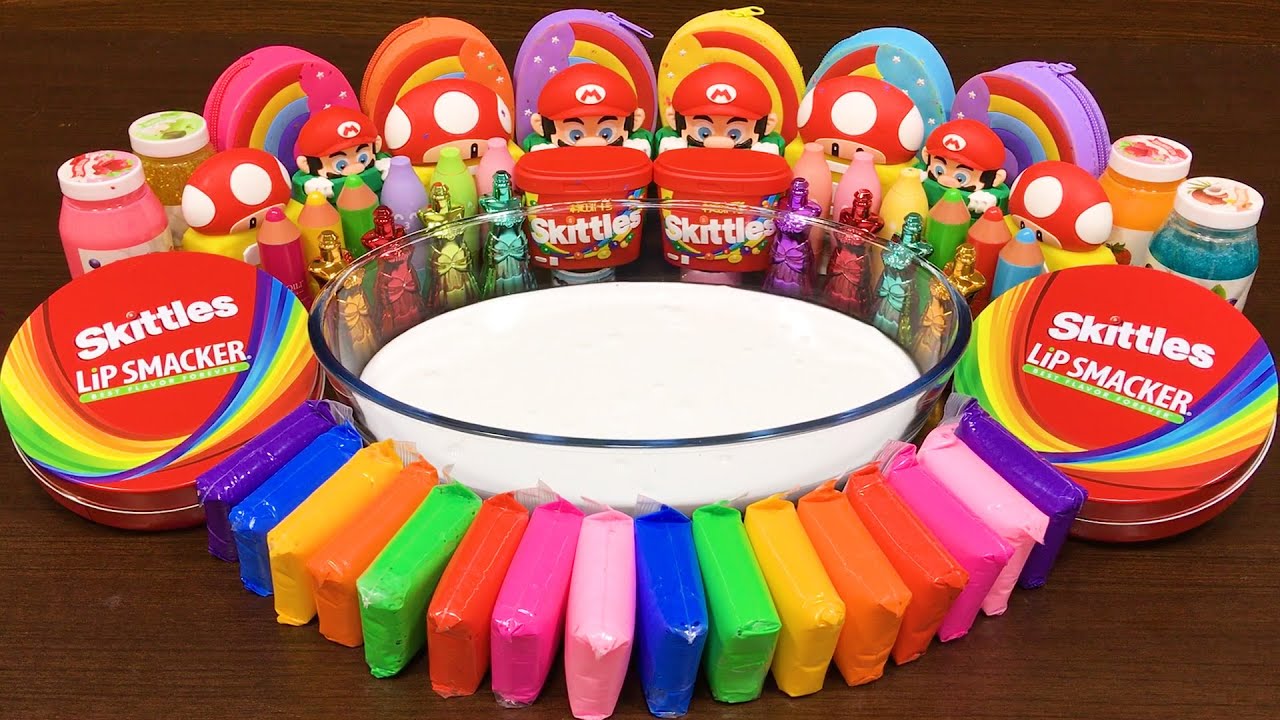 SKITTLES SLIME !! Mixing Random Things into GLOSSY Slime! Relaxing Satisfying Slime Video 