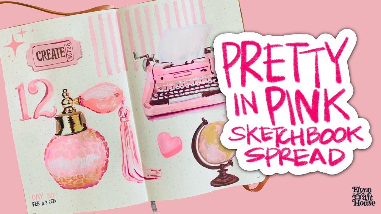 Replay! Pretty in Pink Sketchbook Spread - YouTube