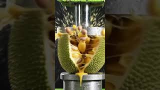 Hydraulic press crushing giant jackfruit, spiky shell crack and yellow pulp explosi #hydraulicpress
