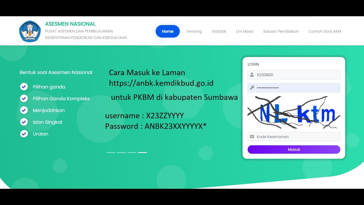Cara masuk /login ke laman ANBK Kemdikbud untuk persiapan AKM bagi PKBM di Kabupaten Sumbawa.