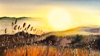 watercolor sunset painting maria raczynska paintings beach water landscape meadow sunrise demonstration lake akvarell tutorials flowers artist fran sparad