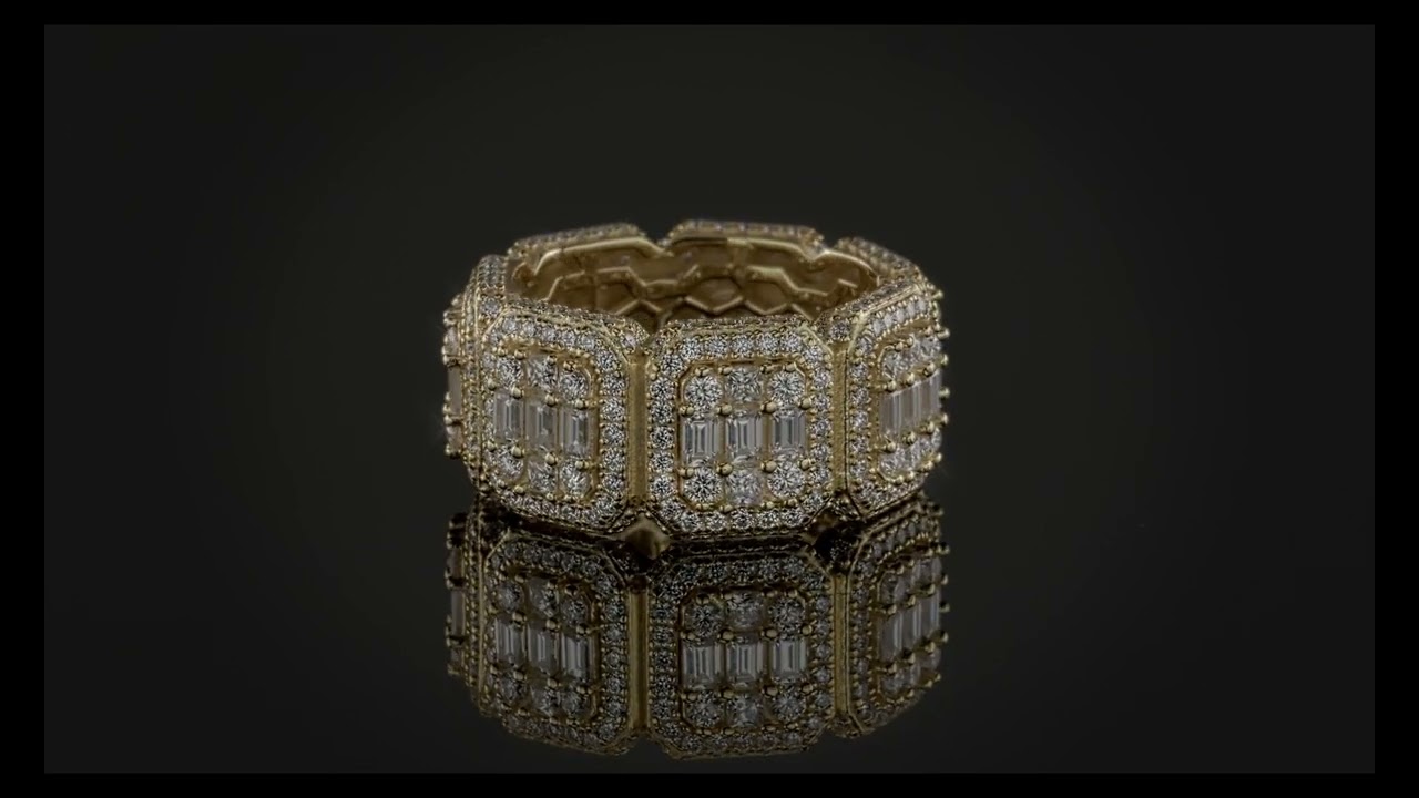 Gold Star Ring - Solid 925 Silver Men's Baguette CZ Pinky RING 14k Gold Plated Iced HipHop