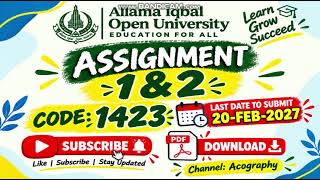 ⏩ AIOU Assignment 1 & 2 Code 1423 |🍁 Autumn 2026 | PDF Download | Acography | #code_1423 |20-02-2027