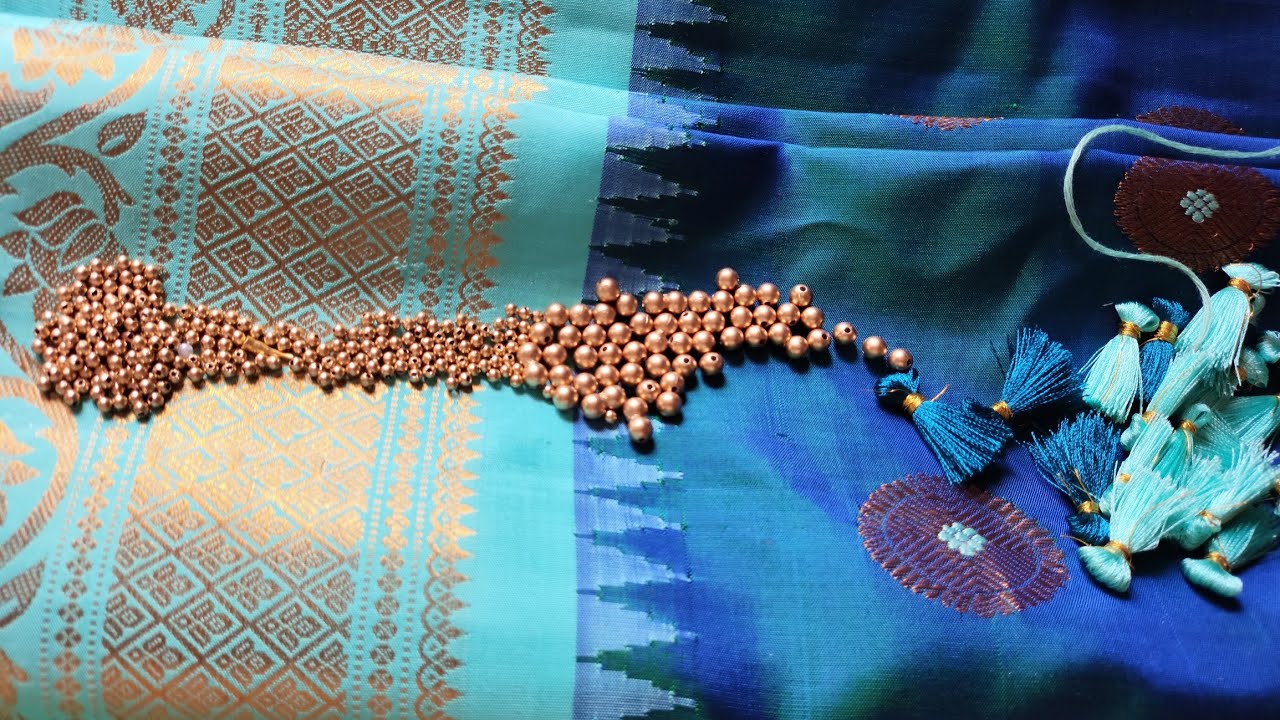 Saree kuchu tassels design using only beads || without tassels design || beads tassels model design