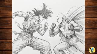 How to draw goku vs saitama | Ultra Instinct and One Punch Man  | Easy Anime drawing for beginners