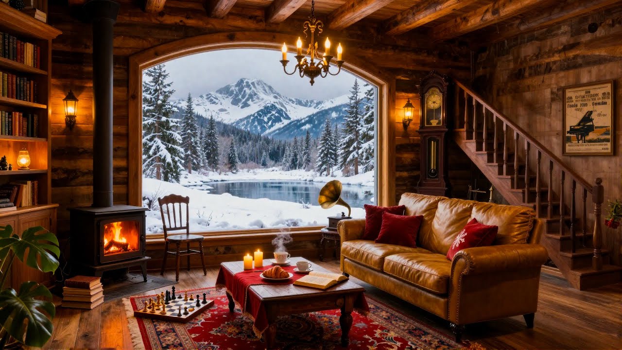 Smooth Jazz Background Music & Fireplace Sounds ⛄ Winter Cafe Ambience with Warm Jazz Music to Relax