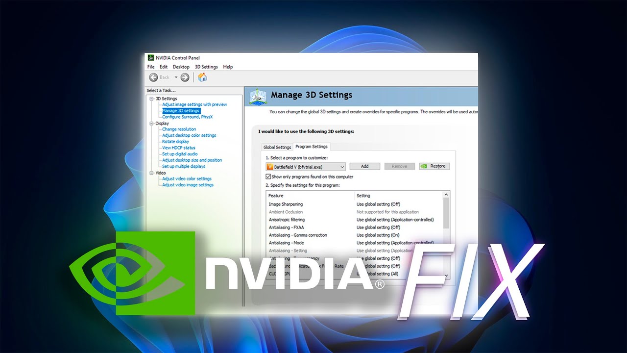 Прекращена работы программы nvidia