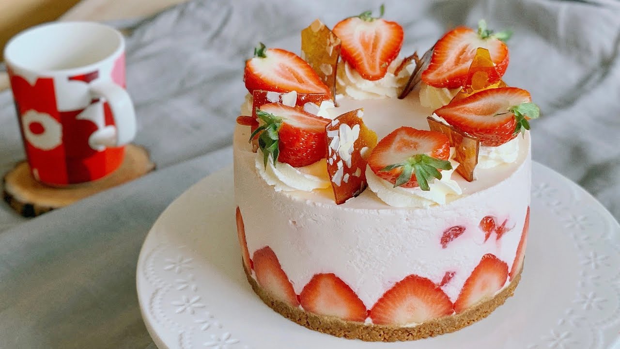 免烤芝士┃焦糖草莓芝士蛋糕┃Strawberry Cheesecake