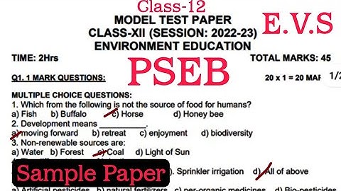 Pre Board Exam #class12 Environmental Education Sample paper #pseb #solved #class-12