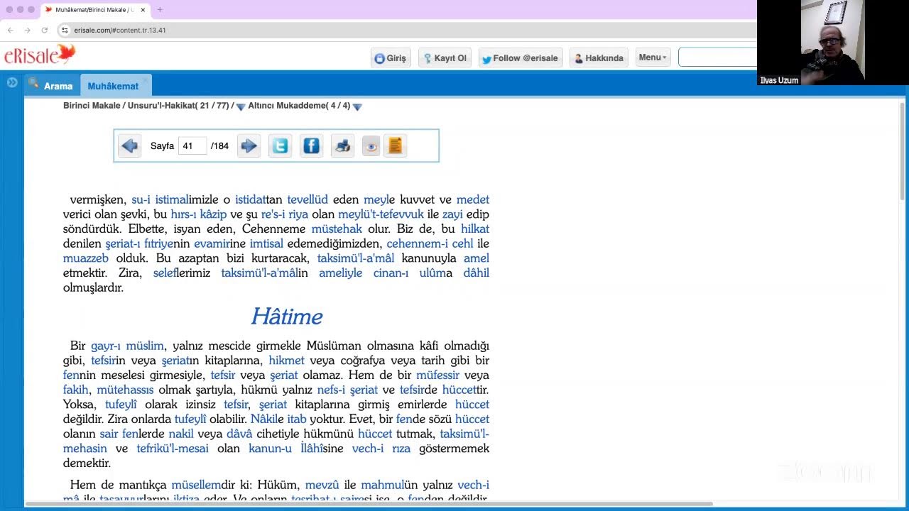 Muhâkemât, 20. Ders (Birinci Makale: Altıncı Mukaddeme), 02/02/26