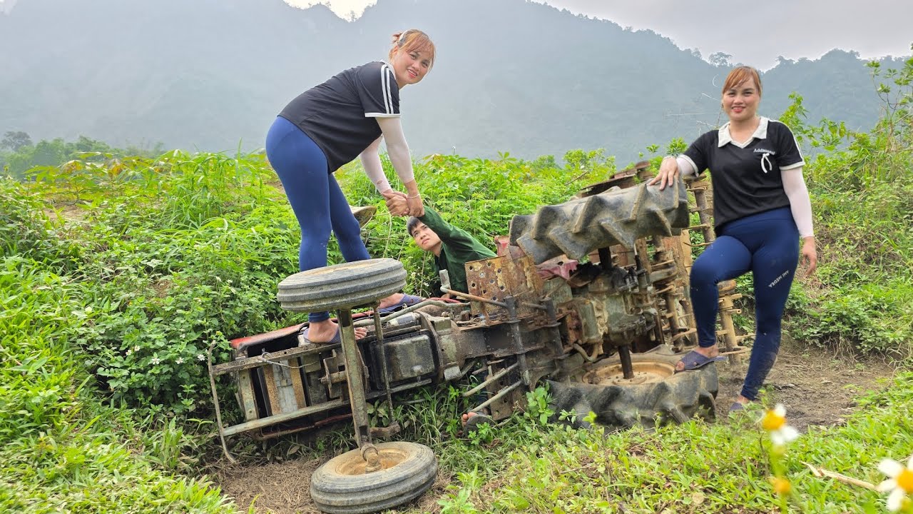 The girl repaired and restored the plow for the neighbor.