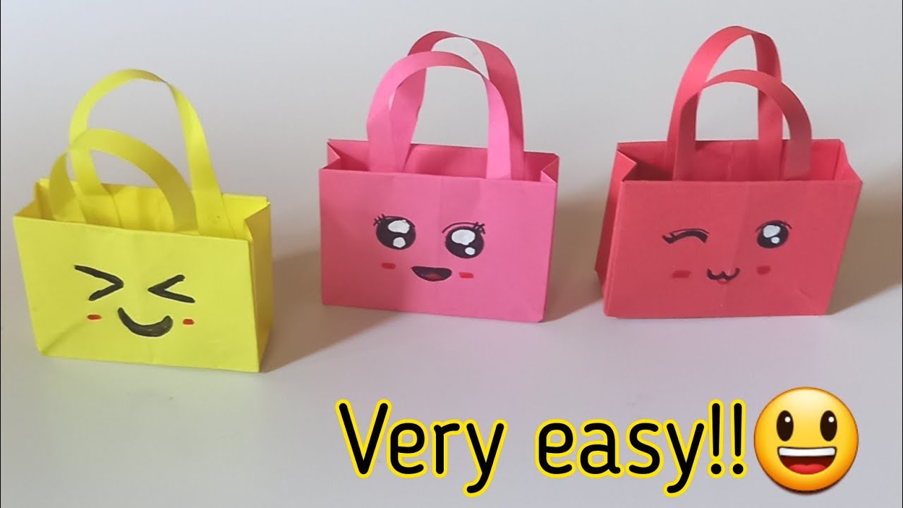 Origami paper bag, How to make paper handbag, Diy paper bag, Easy paper bag  making