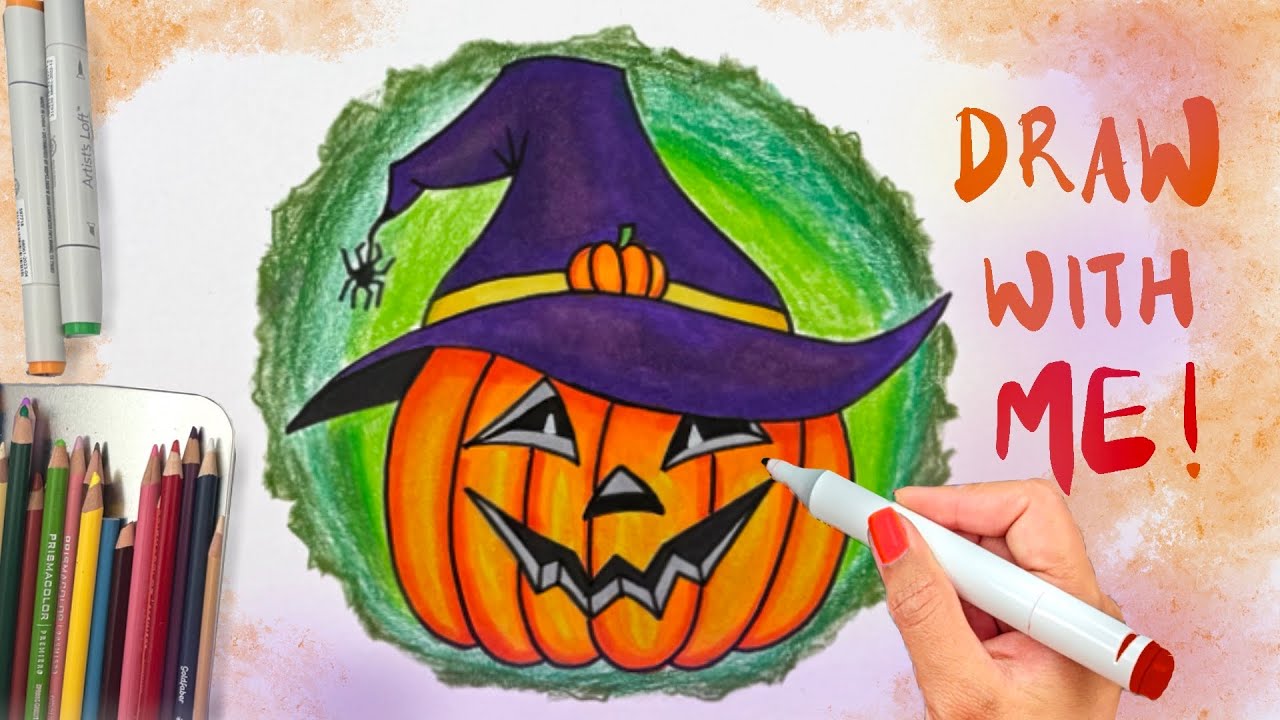 Super Easy Fun Halloween Pumpkin Drawing / Step by step directed
