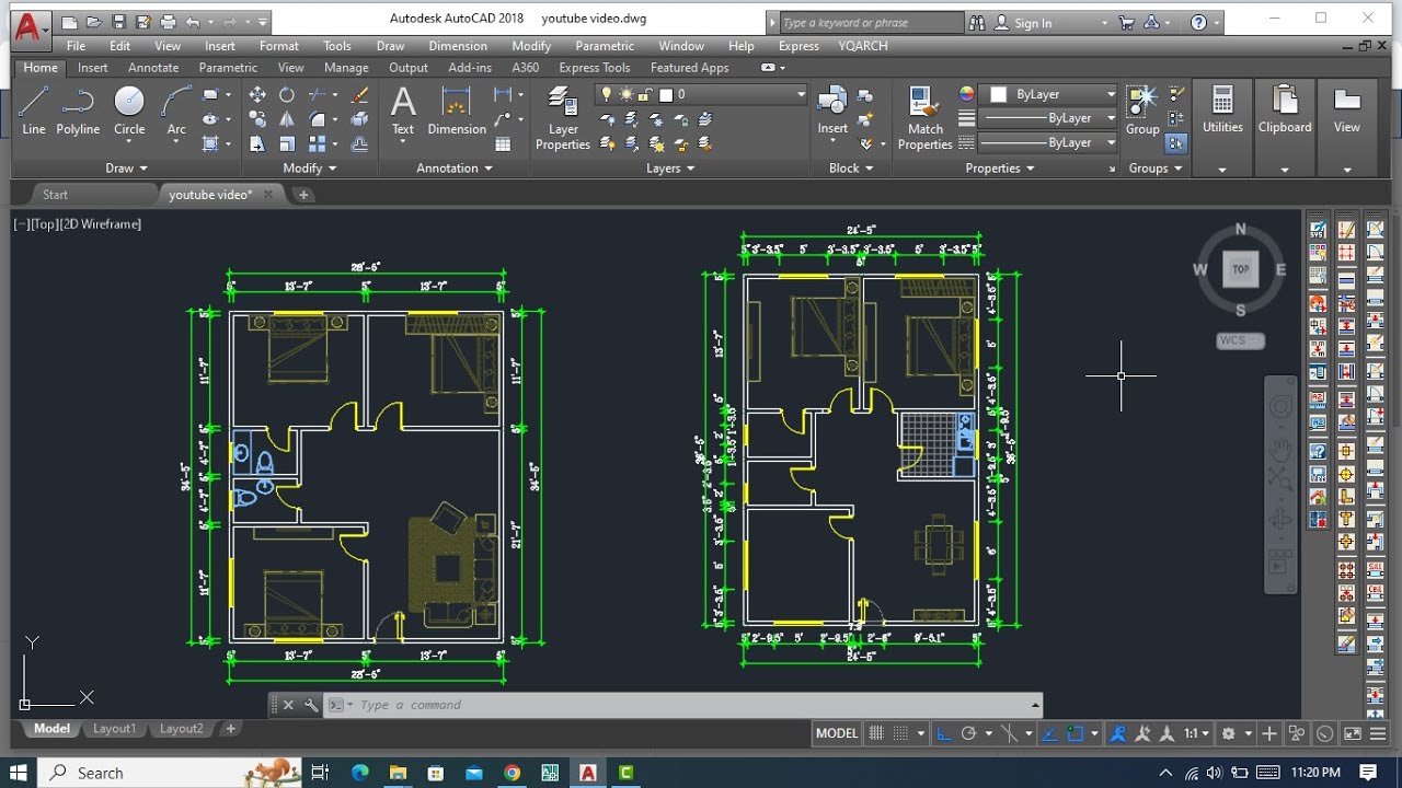 house floor plan design 3 bedroom | autocad floor plan tutorial ...