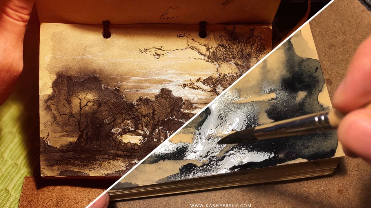 Landscape in Watercolor and Ink. RID's Sketchbook - Page: 30 - YouTube