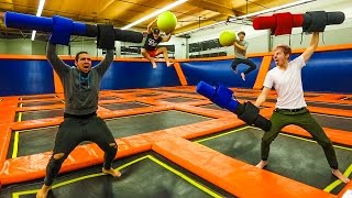 OVERNIGHT IN A TRAMPOLINE PARK! (WE GET CAUGHT!)
