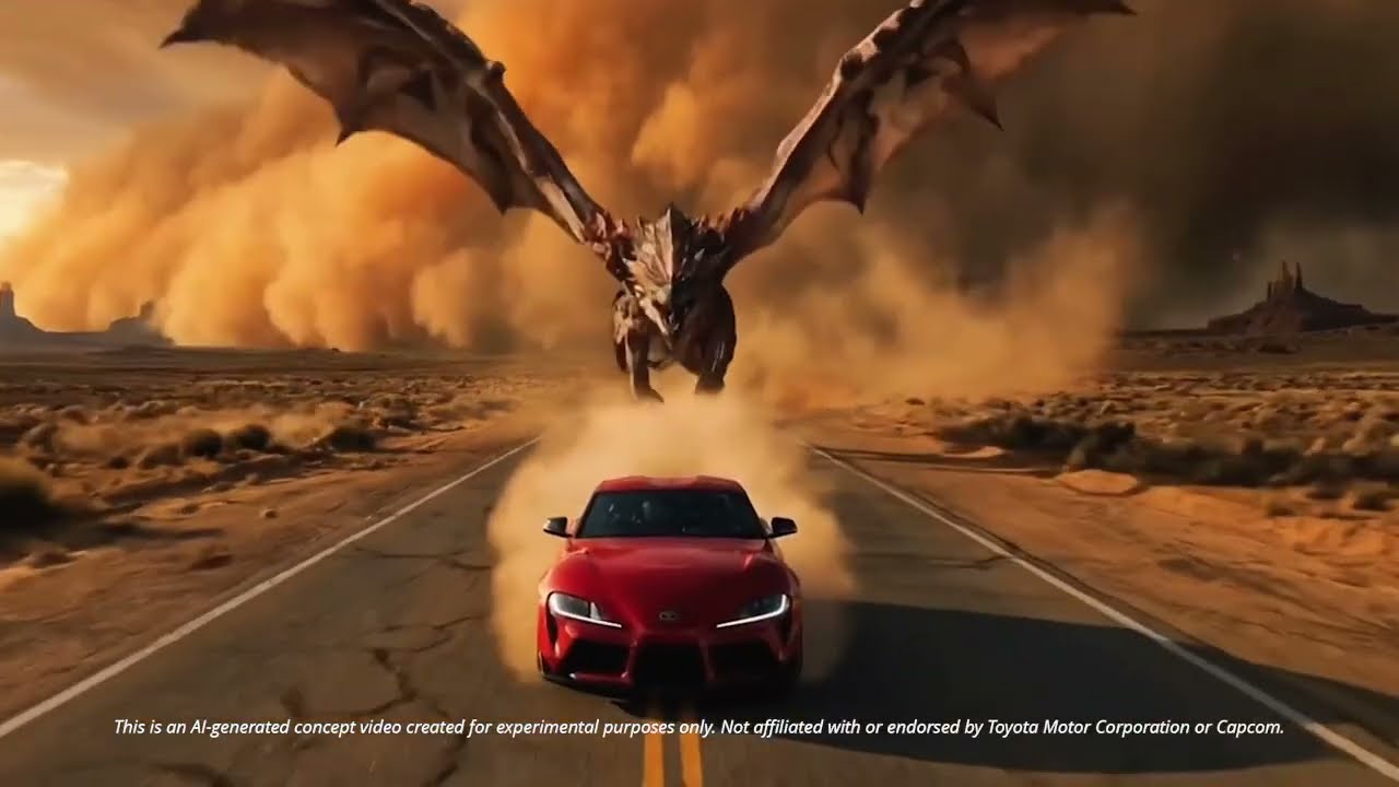 Ai Generated Toyota Supra GR Escape Scene | High-Speed Rathalos Monster Hunter Dragon Chase