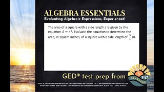 GED® Math Prep: Evaluate Area of a Square (1.3, Exp, # 19) Ged Math Prep Area Word Problem Example 3