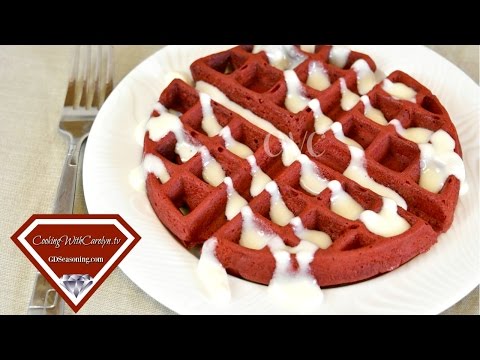 Red Velvet Belgian Waffles w Cream Cheese Glaze |Cooking With Carolyn