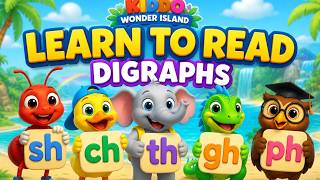 "SH CH TH PH GH Digraphs for Kids! 🌴 Beach to Night Party Phonics Adventure | Kiddo Wonder Island"