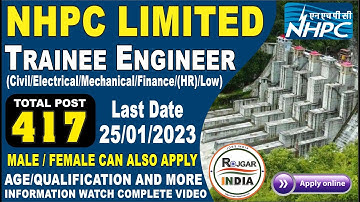 National Hydroelectric Power Corporation (NHPC) Trainee Engineer & Trainee Officer 2023 Online Form