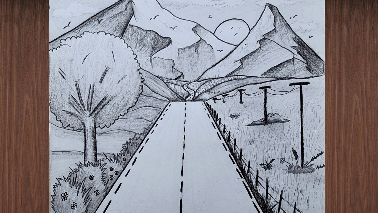 Easy And Beautiful Landscape Drawing | How to draw step by step landscape | 41