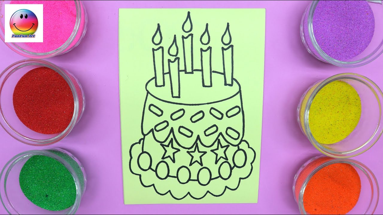 💕 Birthday Cake Sand Painting-Coloring Pages for Kids with Colored Sands | How to Make Sand Painting