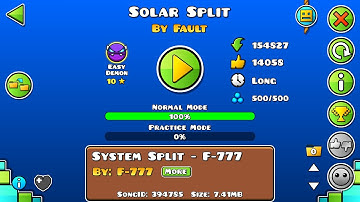 [Geometry Dash] Solar Split (Easy Demon ☆10) by Fault