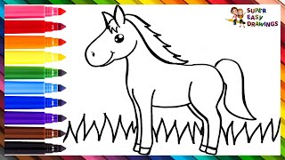 How To Draw A Horse Drawing And Coloring A Cute Rainbow Horse Drawings For Kids