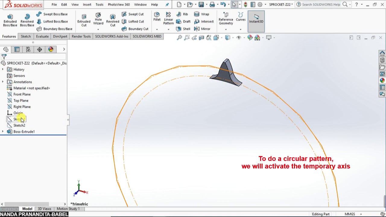 SOLIDWORKS TUTORIALS 11 CHAIN AND SPROCKET PART 2/3 YouTube