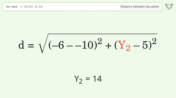 Find the distance between two points p1 (-10,5) and p2 (-6,14): Step-by-Step Video Solution