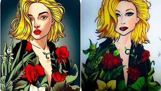 Me vs paint by number ❤️❤️ beautiful girl with blonde hair 😍😍 red roses green leaves 🤩🤩🤩