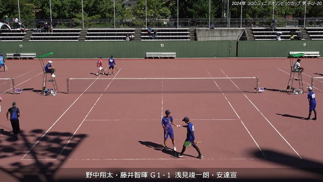 2024年 全日本ジュニアソフトテニス選手権大会 男子U-20 ダブルス 1回戦 野中翔太・藤井智暉(ルーテル学院高校・嬉野高校) 対 浅見竣一朗・安達宣(早稲田大学)
