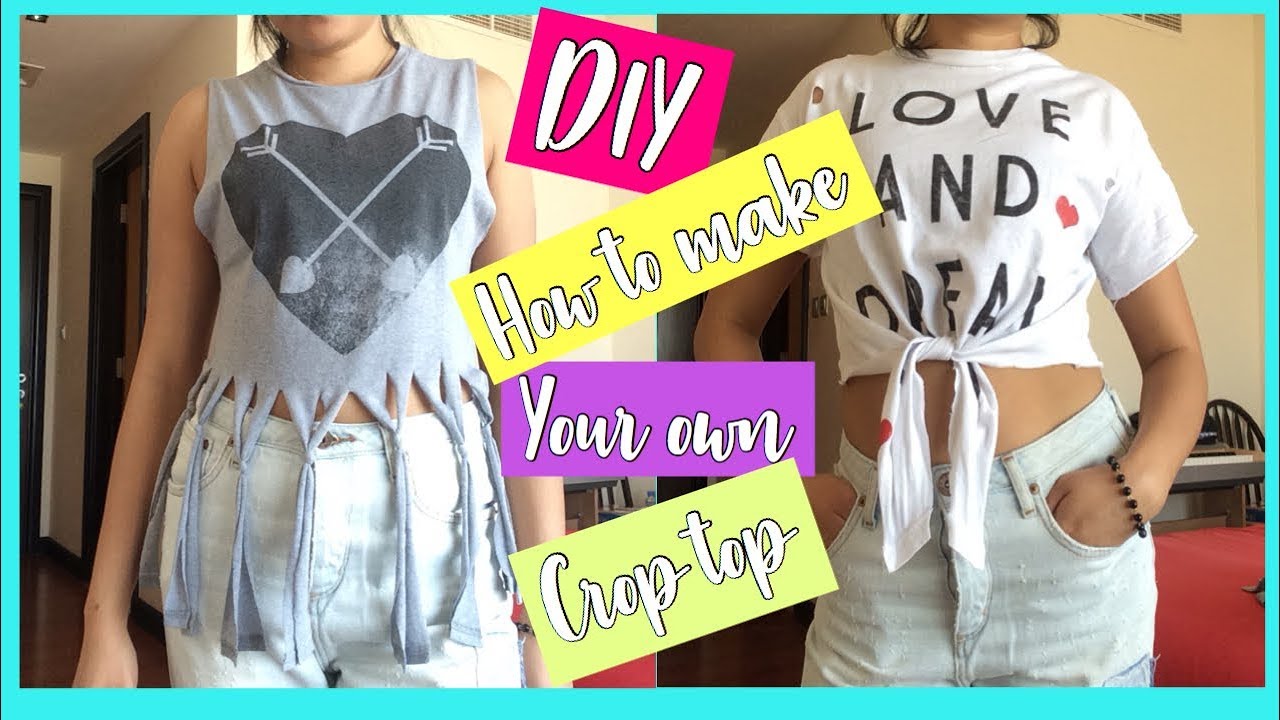 DIY how to make your own crop top from old tee shirts - YouTube