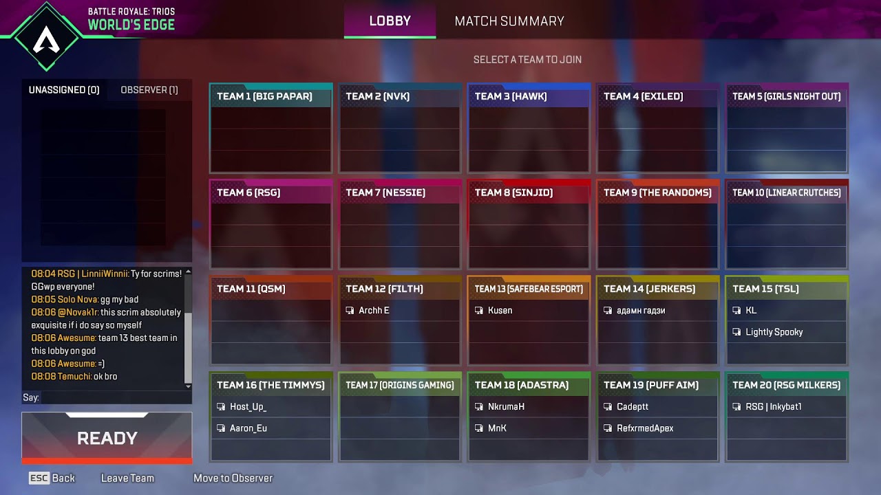 APex ranked into Scrims at 18h00 GMT