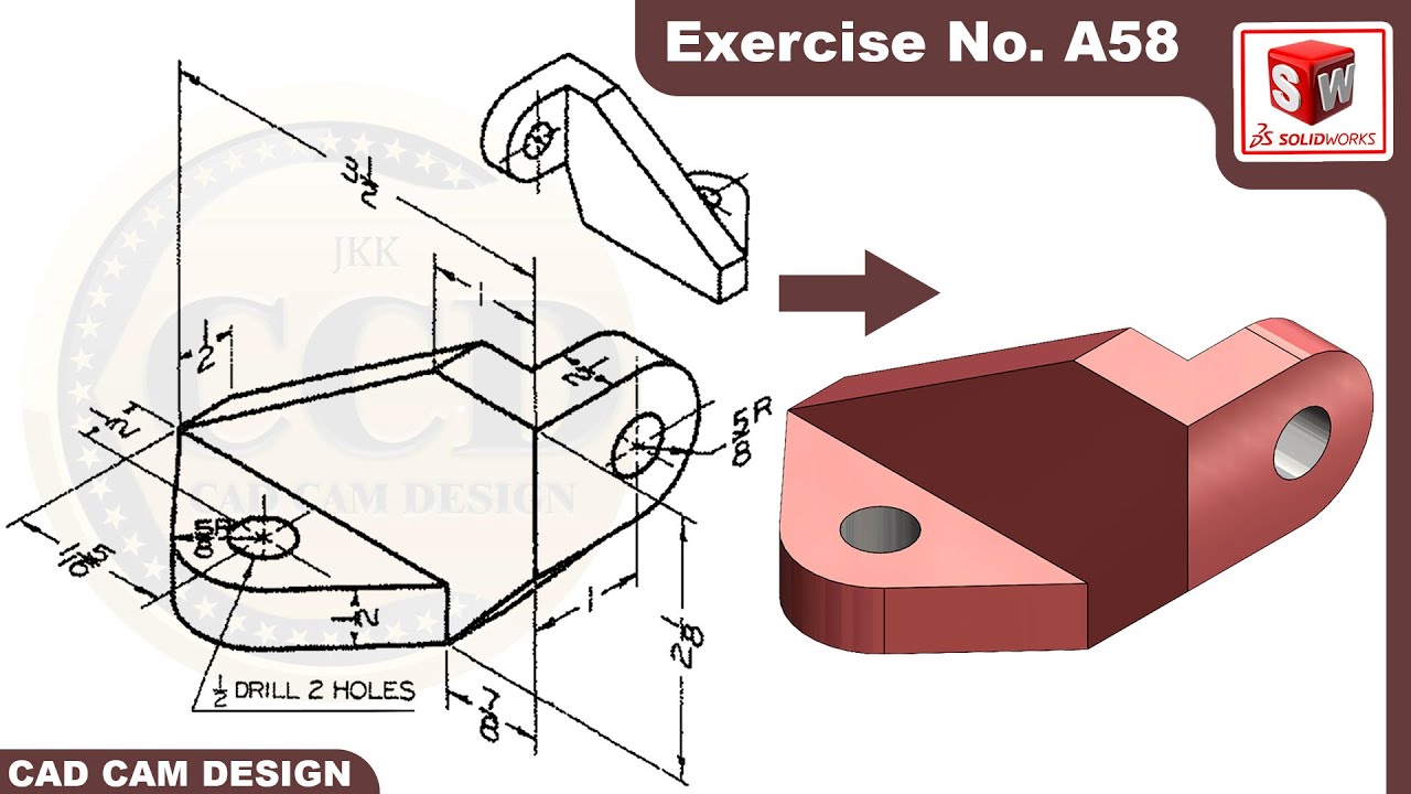 SolidWorks Tutorial for beginners Exercise A58 - YouTube