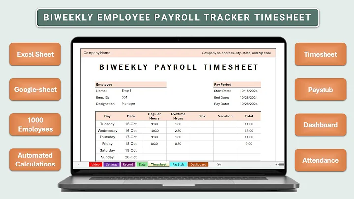 Biweekly Employee Payroll Timesheet Tracker | Excel & Google Spreadsheet Template