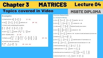 Matrices  Lec 4 (Chapter 3) || MSBTE Diploma || 1st Sem || Basic Mathematics || by Darshan Academy