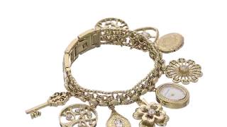 Anne Klein Women's 10 8096CHRM Swarovski Crystal Accented Gold Tone Charm Bracelet Watch