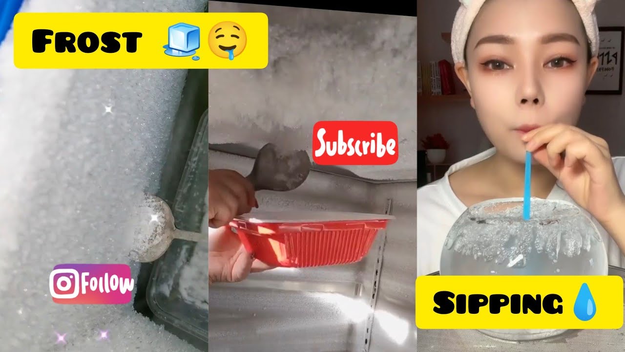 Frozen Freezer 🤤eating real snow on top of a  🚗 😌😋 and sipping cool 🧊 water ❤️ASMR 🥰