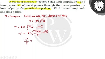 A block of mass \( M \) executes SHM with amplitude \( a \) and time period \( T \). When it pas...