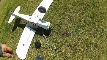 Fun Cub in High Wind Close Slow Fly Bys and then CRASH by Jeff