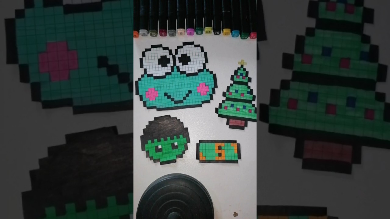 green pixel art collection ✅👕🐸🌲🍃 