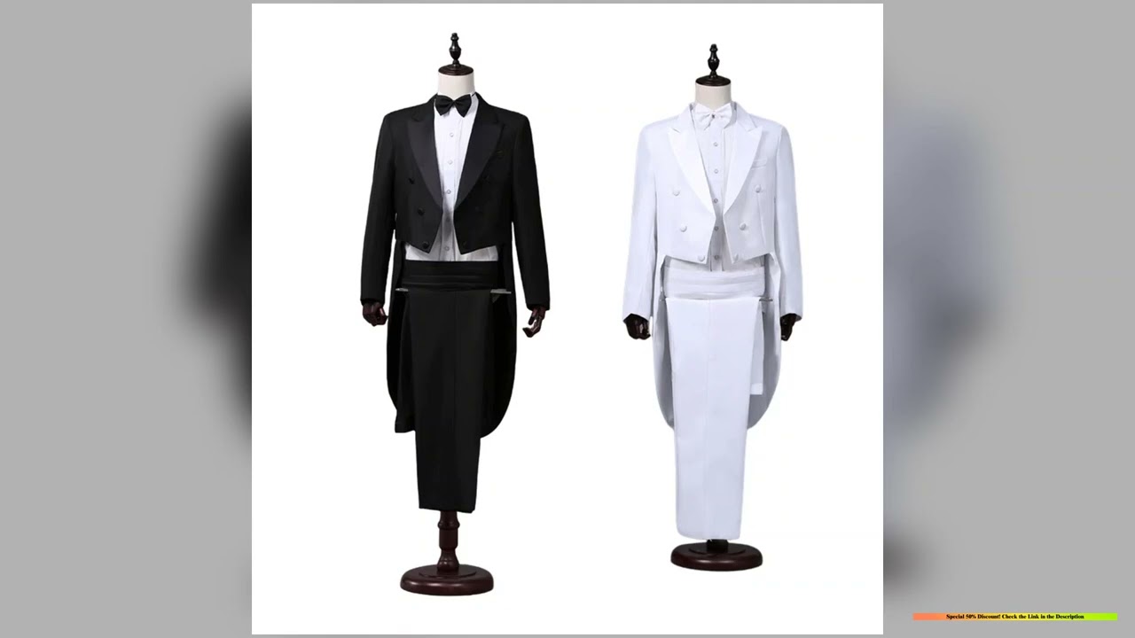 Mens Tailcoat Classic Modern White and Black Basic Style Mens Suit with Tailcoat Singer Magician