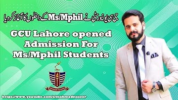 Ms/Mphil Admissions Open in Gcu Lahore 2020