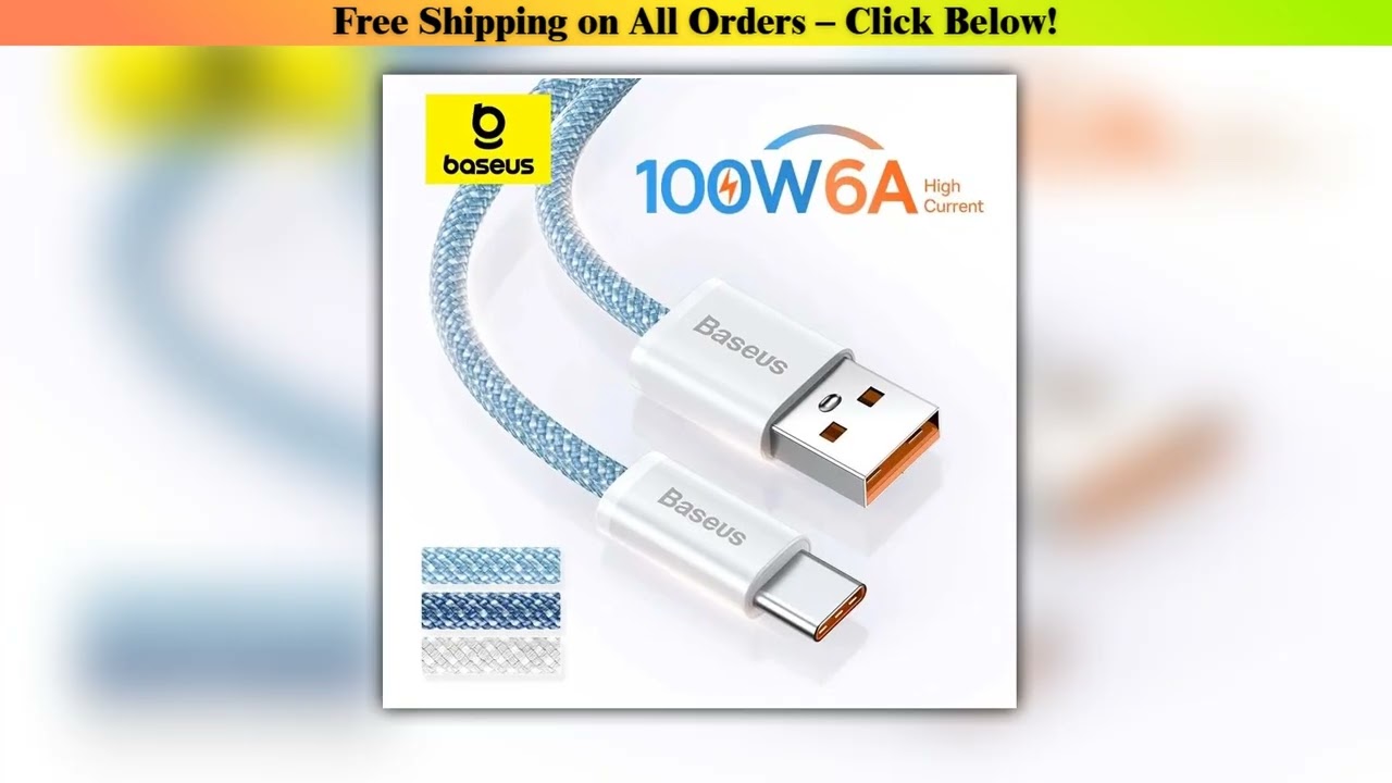 Baseus 100W USB A To USB C Cable USBC PD Fast Charging Charger Wire Cord For Huawei Samsung Xiaomi
