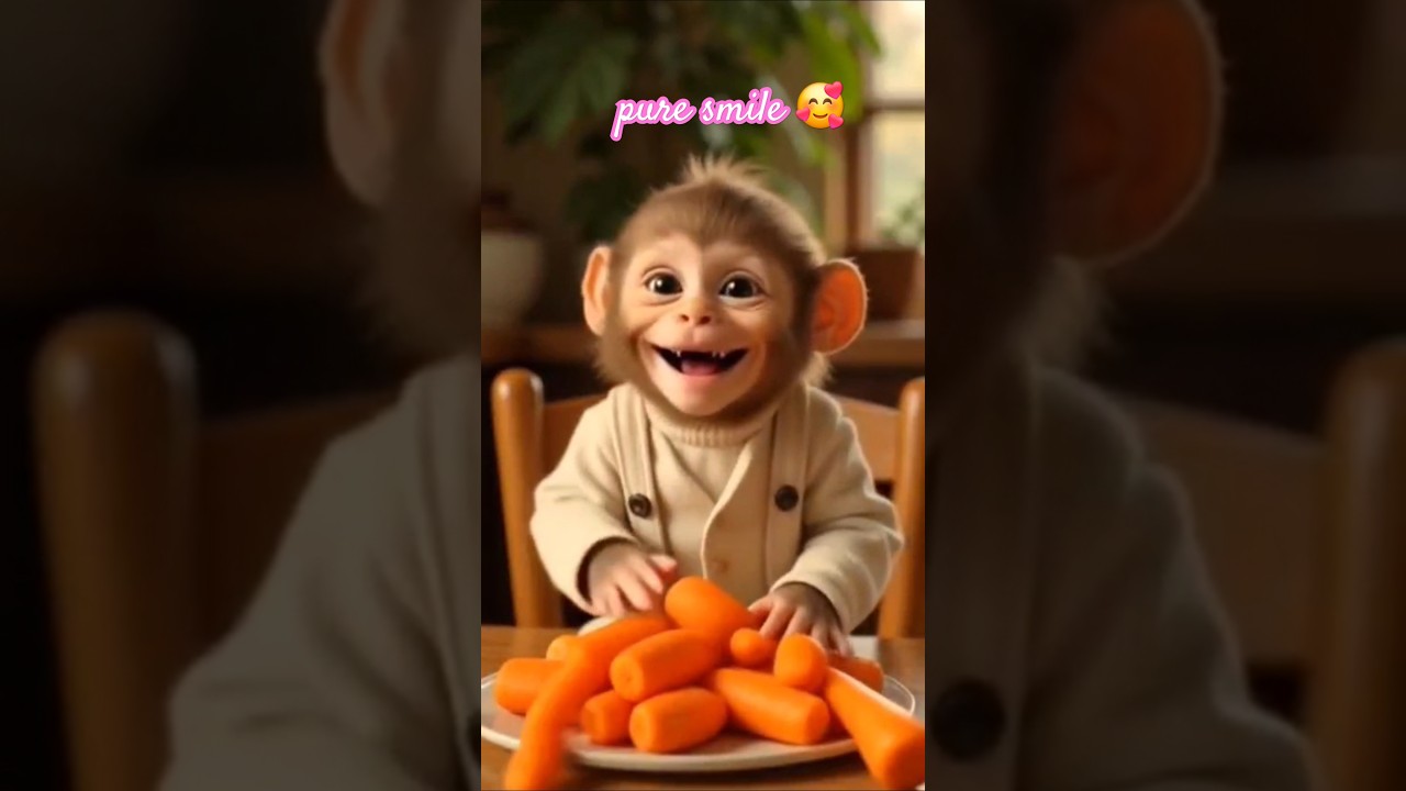 Baby MonKey eating radish🥰🫶 Smile so cute 💕😁