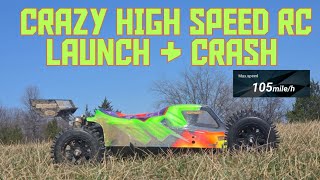 CRAZY RC CRASH 105MPH CAR FLYS 16S LOSI 5IVEB2.0 #Kilowattrc #losi5t #fyp #funny #crazy #wow #omg